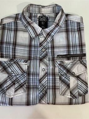 Point Zero Men’s Plaid Button-Up Shirt - Gray/Blue